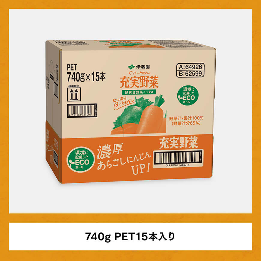 【12ヶ月定期便】伊藤園 充実野菜 緑黄色野菜ミックス（PET） 740g×15本【 伊藤園 野菜ジュース 全１２回 健康 ヘルシー 】
