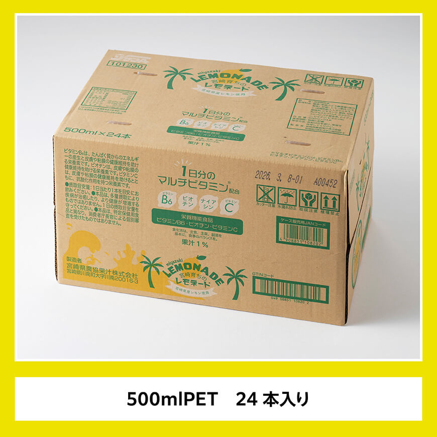 サンA宮崎育ちのレモネード500mlＰＥＴ　24本入り【飲料 栄養機能食品 レモン 檸檬 マルチビタミン配合 PET セット ジュース 長期保存 備蓄 送料無料】