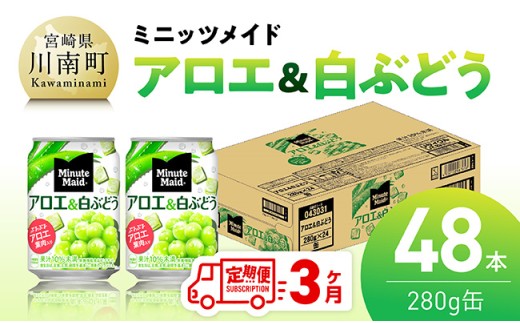 【3ヶ月定期便】ミニッツメイド「アロエ&白ぶどう」280g缶 48本（24本×2箱） 【 飲料 アロエ 白ぶどう 果汁 長期保存 定期便 】
