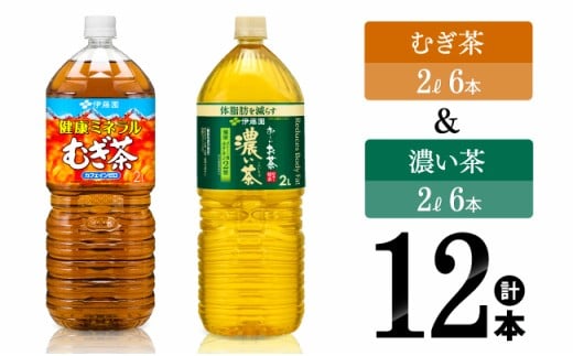 伊藤園　ミネラルむぎ茶2L(6本)＋お～いお茶濃い茶2L(6本) (PET） 【伊藤園 飲料類 お茶 麦茶 濃い茶 緑茶 PET セット 詰め合わせ 飲みもの】