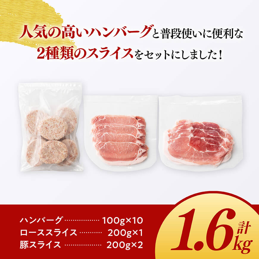 「まるみ豚」宮崎県産豚肉　ハンバーグ・精肉セット　計1.6kg 【 豚肉 豚 肉 国産 川南町 ハンバーグ 精肉 】