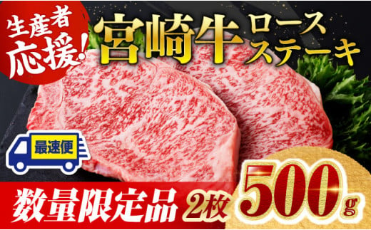 《数量限定》宮崎牛ロースステーキ2枚 (500g)【 肉 牛肉 宮崎県産 黒毛和牛ミヤチク】