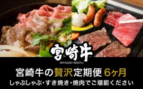 宮崎牛 しゃぶすき＆焼肉 6ヶ月コース【肉 牛肉 国産 黒毛和牛 肉質等級4等級以上 4等級 5等級 定期便 全6回 スライス 焼肉 すき焼き しゃぶしゃぶ】