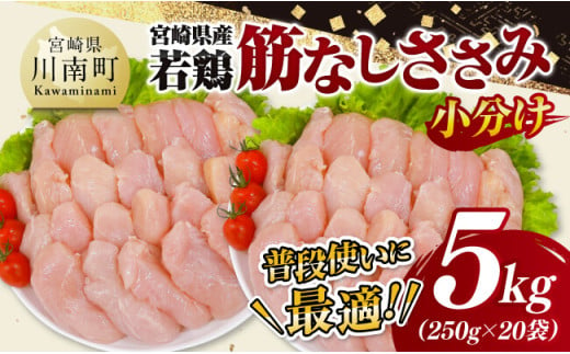 宮崎県産若鶏　筋なしささみ5kg（250g×20） 【 鶏肉 とり肉 ささみ 真空パック 】