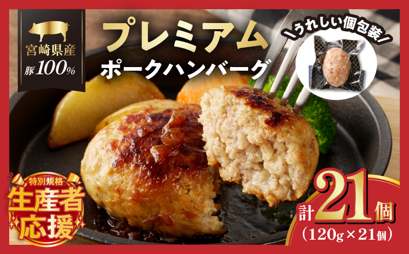 生産者応援!!【期間・数量限定特別規格】宮崎県産豚プレミアムハンバーグ(計21個) 肉 豚肉 加工品 惣菜 国産_T001-0121-ZO