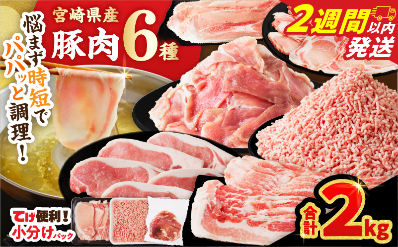 【2週間以内発送】≪宮崎県産≫豚肉6種＼てげスゲーセット／合計2kg 肉 豚 豚肉 おかず 国産_T009-030-2W