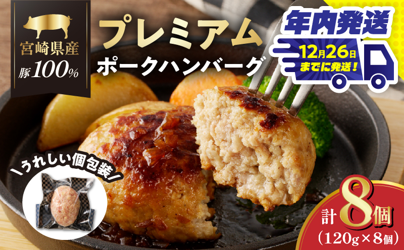＼年内発送!!／宮崎県産豚プレミアムハンバーグ(計8個) 肉 豚肉 加工品 惣菜 国産_T001-0091-N