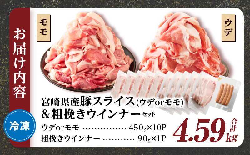 ≪訳あり≫宮崎県産豚スライス(ウデorモモ)&粗挽きウインナーセット合計4.59kg 肉 豚 豚肉 おかず 国産_T030-2075