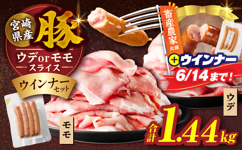 【畜産農家応援!!】≪訳あり≫宮崎県産豚スライス(ウデorモモ)&粗挽きウインナーセット合計1.53kg 肉 豚 豚肉 おかず 国産_T030-2056-U