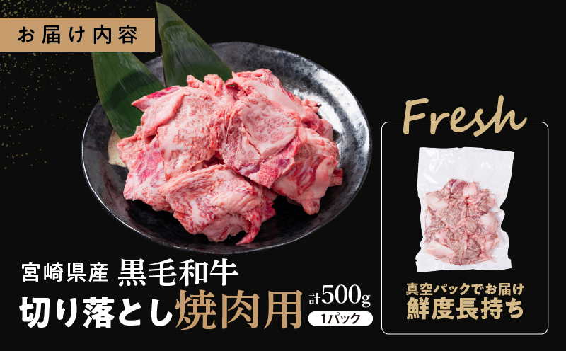 【2週間以内発送】宮崎県産黒毛和牛切り落とし(焼肉用)計500g 肉 牛 牛肉 国産_T023-016