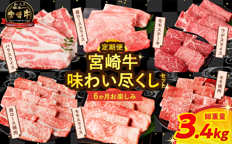 ≪6か月お楽しみ定期便≫宮崎牛味わい尽くしセット(総重量3.4kg) 肉 牛 牛肉 おかず 国産_T030-141