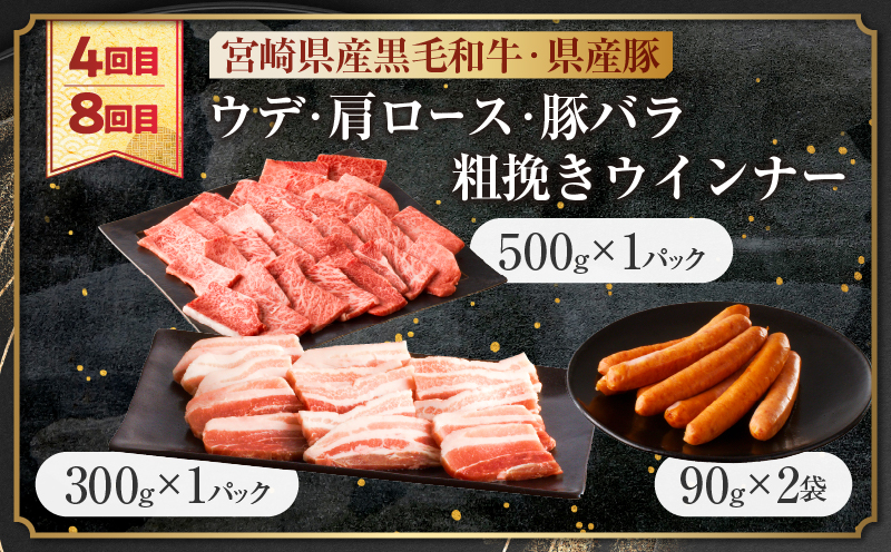 ≪8か月定期便≫黒毛和牛＆県産豚バラエティーセット(総重量7.3kg以上) 肉 牛 牛肉 おかず 国産_T030-070