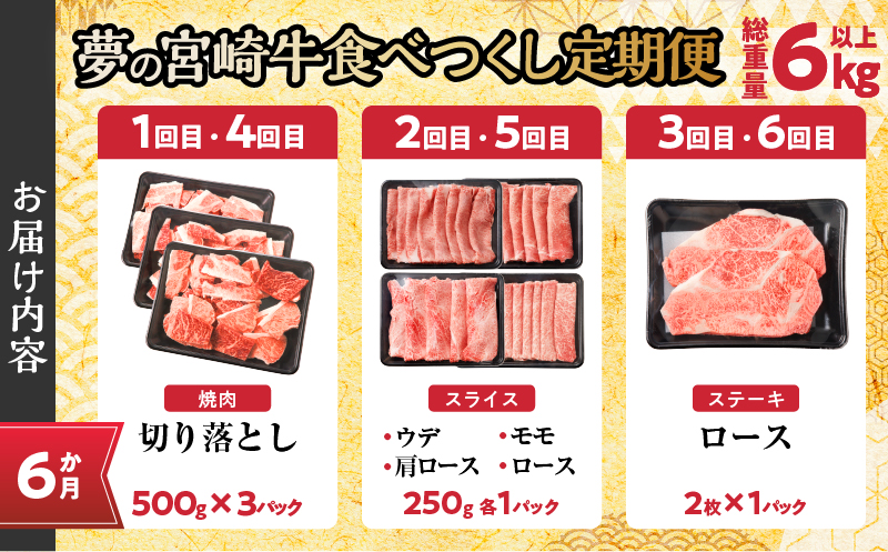 ≪6か月定期便≫夢の宮崎牛食べつくしセット(総重量6kg以上) 肉 牛 牛肉 おかず 国産_T030-068