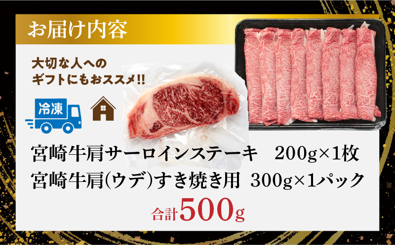 宮崎牛サーロインステーキ&肩(ウデ)すき焼き用セット合計500g 肉 牛 牛肉 焼肉 国産_T009-003