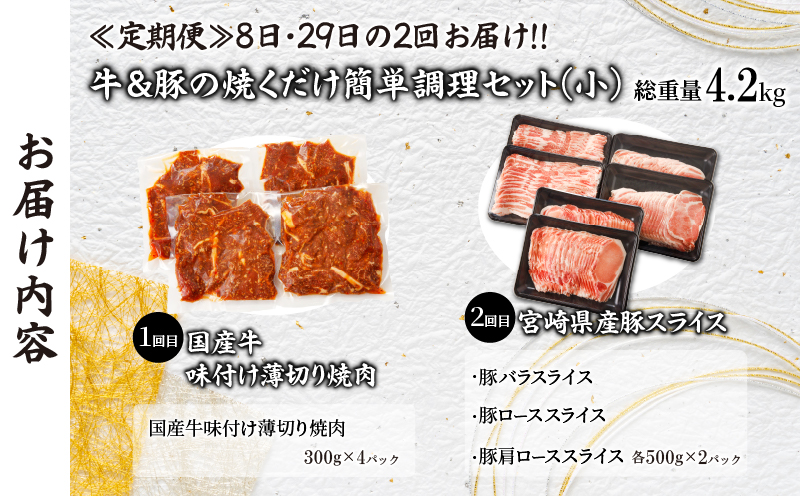 ≪定期便≫＼1か月に2回お届け!!／牛＆豚の焼くだけ簡単調理セット(小)【総重量4.2kg】 肉 牛 牛肉 おかず 国産_T030-040