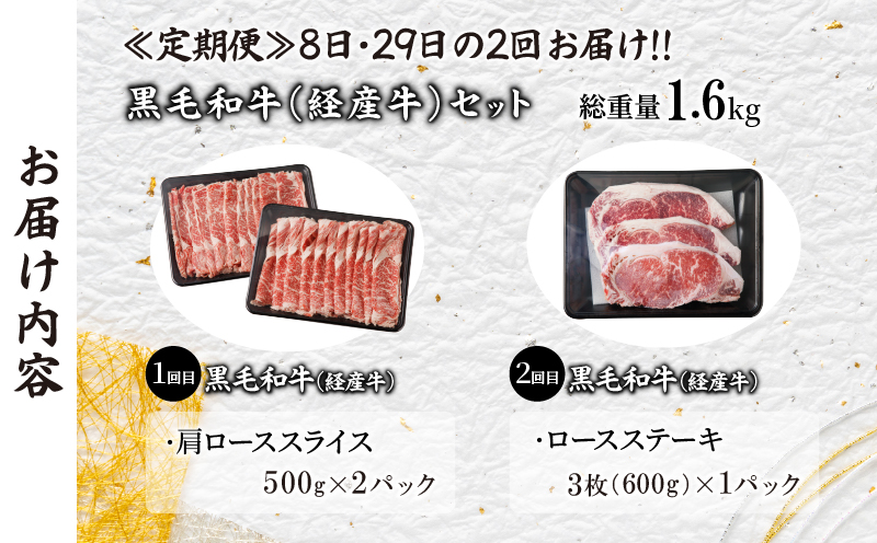 ≪定期便≫＼1か月に2回お届け!!／黒毛和牛(経産牛)セット【総重量1.6kg】 肉 牛 牛肉 おかず 国産_T030-047