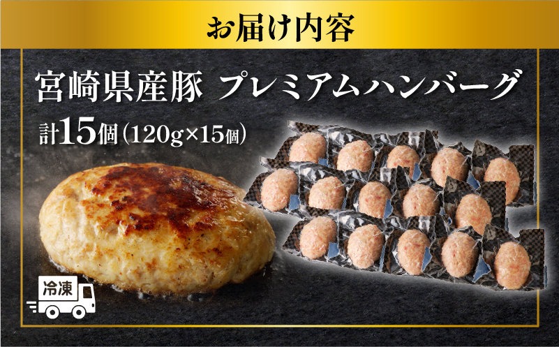 宮崎県産豚プレミアムハンバーグ(計15個) 肉 豚肉 加工品 惣菜 国産_T001-011