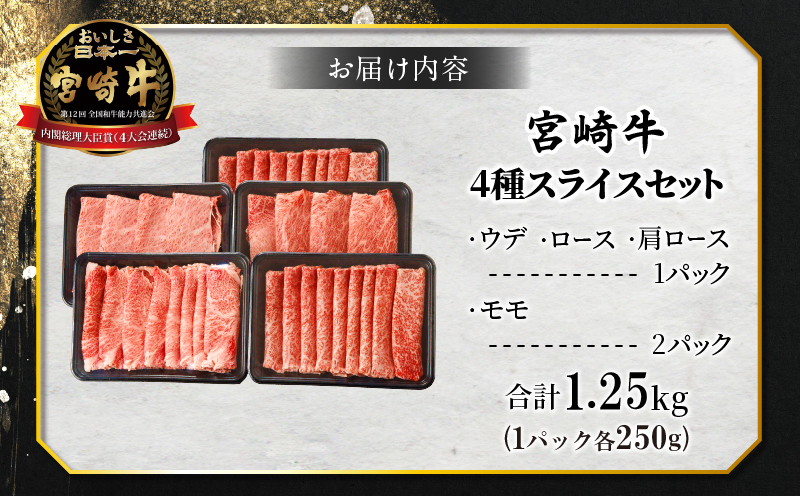 ≪年末年始限定≫“生産者応援”宮崎牛4種スライスセット(合計1.25kg) 肉 牛 牛肉 おかず 国産_T030-0031-ZO2