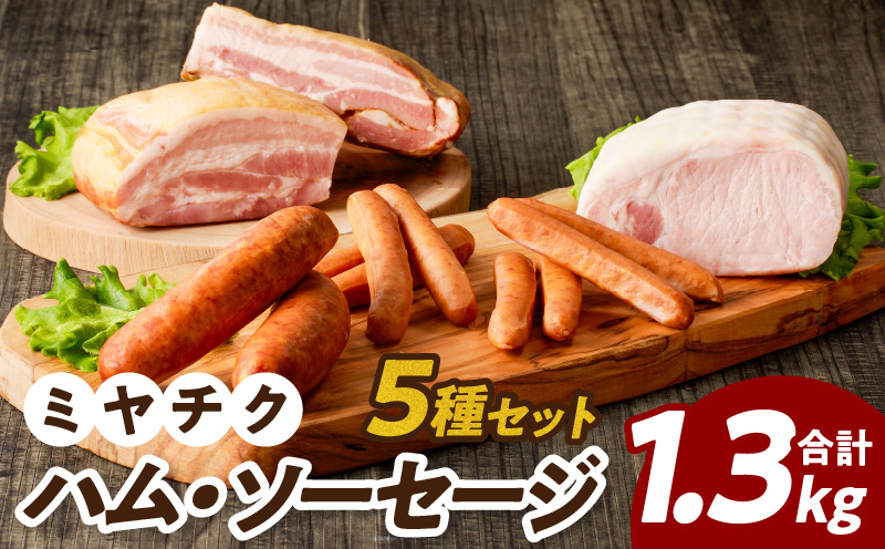 ミヤチク「ハム・ソーセージ」5種セット(合計1.3kg) 肉 豚 豚肉 おかず 国産_T030-029