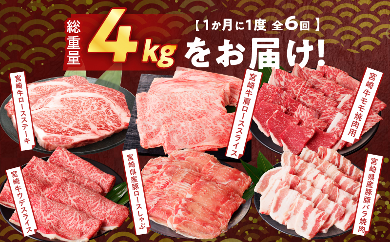 ≪6か月お楽しみ定期便≫宮崎の牛豚贅沢堪能セット(総重量4kg) 肉 牛肉 豚肉 おかず 国産_T030-064