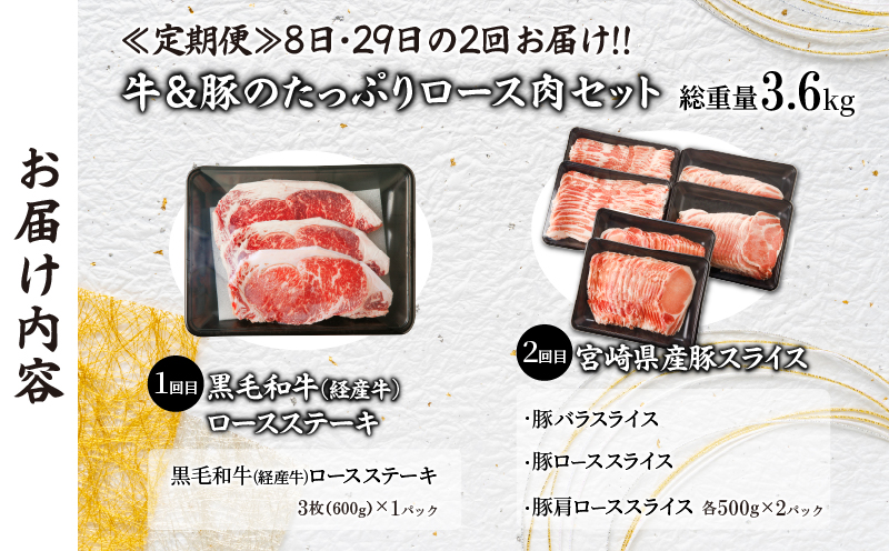 ≪定期便≫＼1か月に2回お届け!!／牛＆豚のたっぷりロース肉セット【総重量3.6kg】 肉 牛 牛肉 おかず 国産_T030-036