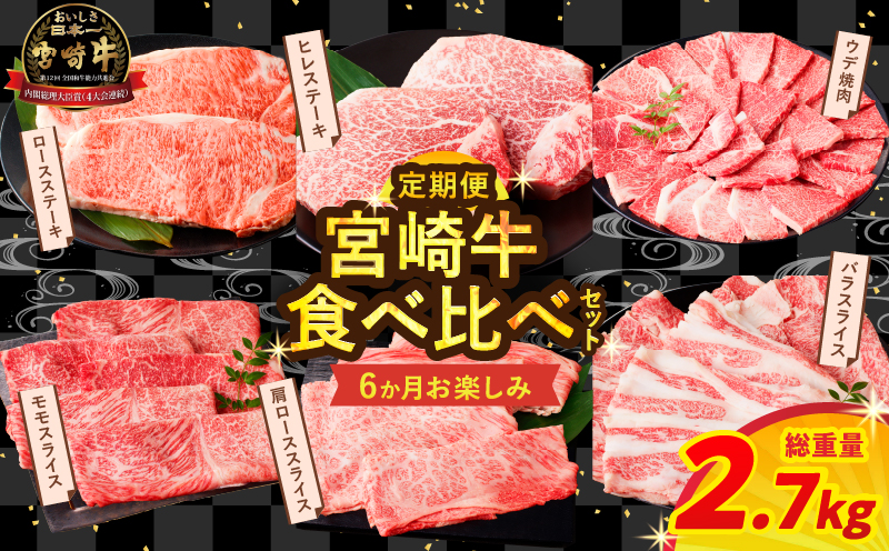 ≪6か月お楽しみ定期便≫宮崎牛食べ比べセット(総重量2.7kg) 肉 牛 牛肉 おかず 国産_T030-139