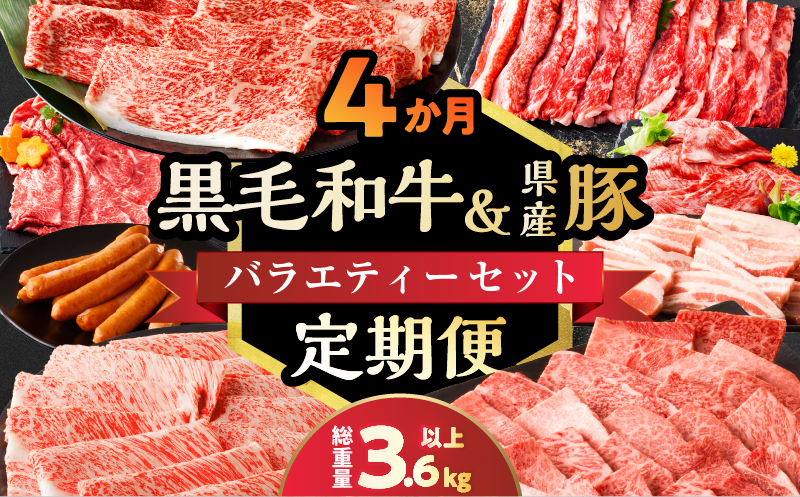 ≪4か月定期便≫黒毛和牛＆県産豚バラエティーセット(総重量3.6kg以上) 肉 牛 牛肉 おかず 国産_T030-069