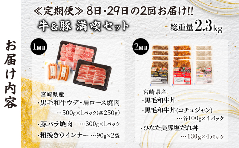 ≪定期便≫＼1か月に2回お届け!!／牛＆豚!!満喫セット【総重量2.3kg】 肉 牛肉 豚肉 おかず 国産_T030-052