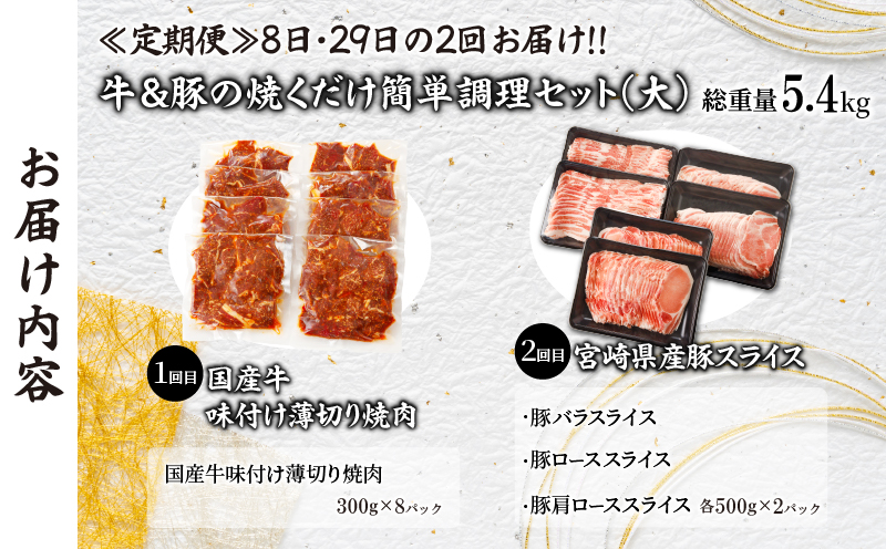 ≪定期便≫＼1か月に2回お届け!!／牛＆豚の焼くだけ簡単調理セット(大)【総重量5.4kg】 肉 牛 牛肉 おかず 国産_T030-041