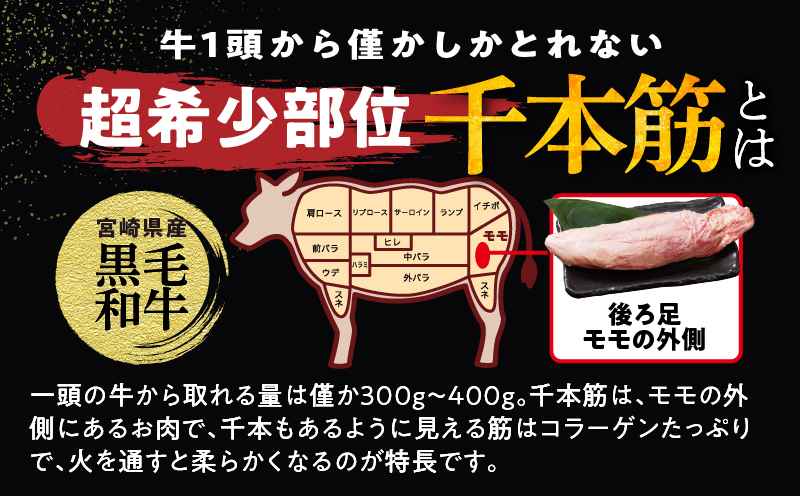 【超希少】宮崎県産黒毛和牛千本筋ブロック(計300g以上) 肉 牛 牛肉 国産_T023-015