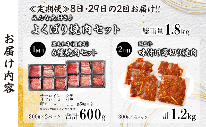 ≪定期便≫＼1か月に2回お届け!!／みんな大好きよくばり焼肉セット【総重量1.8kg】 肉 牛 牛肉 おかず 国産_T030-050