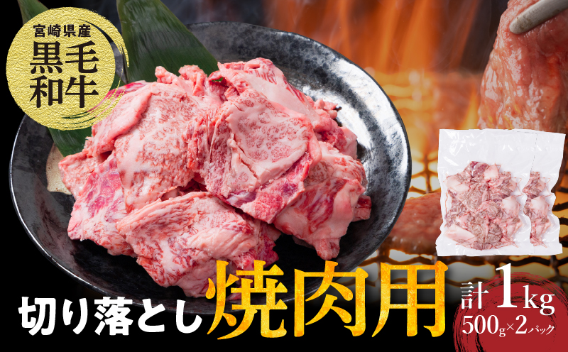 【2週間以内発送】宮崎県産黒毛和牛切り落とし(焼肉用)計1kg 肉 牛 牛肉 国産_T023-0175