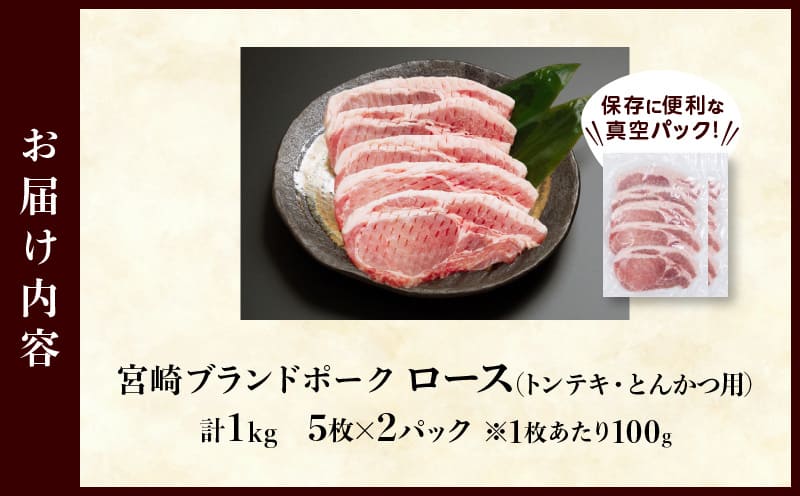 ≪宮崎ブランドポーク≫ロース(トンテキ・とんかつ用)計1kg 肉 豚 豚肉 国産_T023-0115