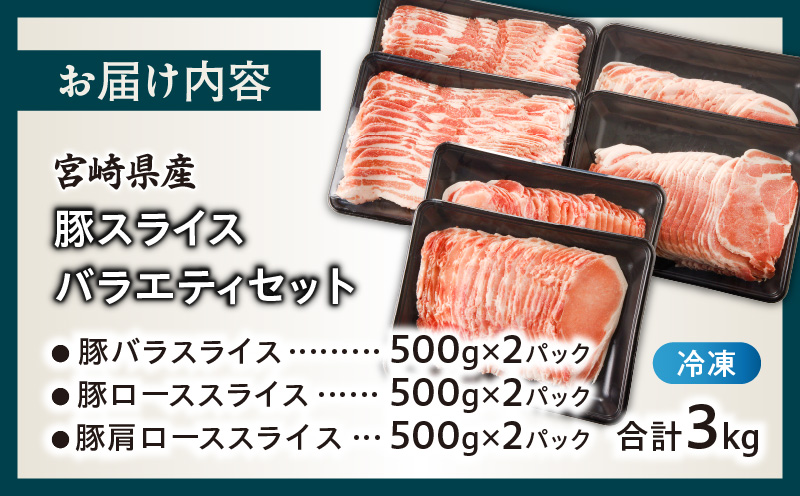 宮崎県産豚スライスバラエティセット(バラ・ロース・肩ロース)合計3kg 肉 豚 豚肉 おかず 国産_T030-0873