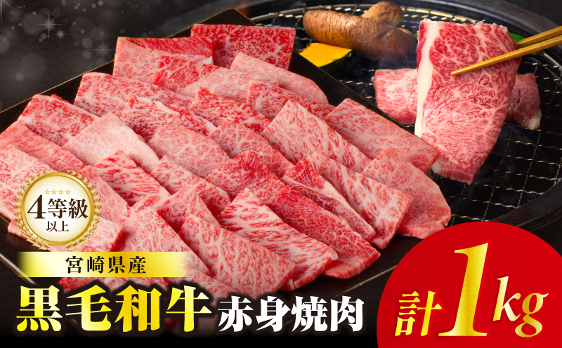 【畜産農家応援!!】≪肉質等級4等級以上≫黒毛和牛赤身焼肉(計1kg) 肉 牛 牛肉 国産_T030-0936
