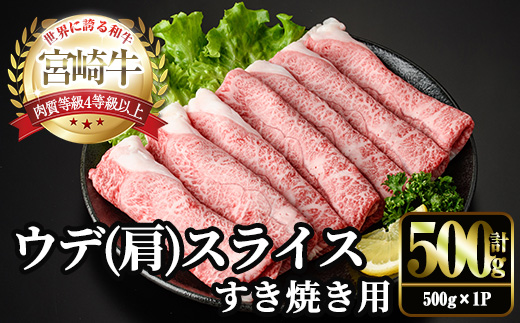 宮崎牛 肩(ウデ) スライス (計500g・500g×1P) すき焼き お肉 牛肉 黒毛和牛 宮崎牛 ブランド和牛 冷凍 国産 肩 ウデ スライス 宮崎県産 しゃぶしゃぶ 【YM-13】【YAMATO株式会社】
