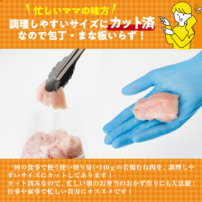鶏肉 むね肉 小分け(計3.4kg・340g×10P) お肉 鳥肉 とり肉 鶏肉 若鶏 むね肉 国産 宮崎県産 唐揚げ から揚げ からあげ 冷凍 便利 【NK-14】【南九フーズ】