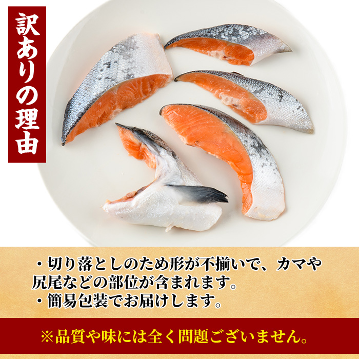＜訳あり＞ 甘塩 銀鮭切り落とし (500g) 甘塩 小分け 切り身 鮭 海鮮 魚介類 さけ 鮭 しゃけ 鮭切身 カット済 塩焼き 簡単 フライ 魚 海鮮 冷凍 お弁当 おかず 【KI-19】【イチマル食品加工】