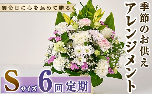 ＜定期便・6回(連続)＞季節のお供え用アレンジメント(生花：Sサイズ)生花 お花 花束 フラワー 植物 お供え 供花 仏花 命日 仏事 法事 贈り物【FM-21】【フラワーショップまつだ】