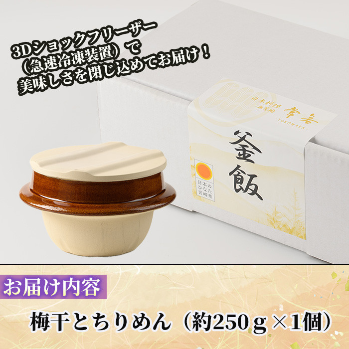 料亭の釜めし・極＜梅干しとちりめん＞(約250g×1)釜飯 料亭 惣菜 時短 お取り寄せ グルメ 冷凍 レンジアップ【TW-7】【魚甚閣 常若】
