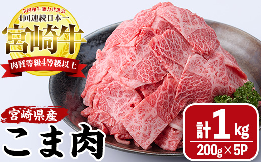 宮崎牛 こま肉(計1kg・200g×5) 牛肉 お肉 黒毛和牛 ブランド和牛 こま切れ 国産 冷凍 【MF-8】【エムファーム】