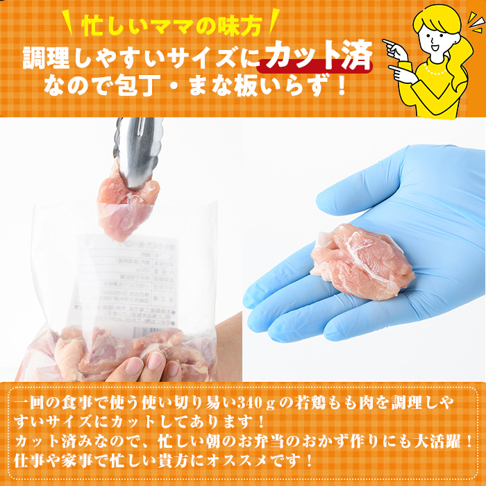 鶏肉 もも肉 小分け(計1.7kg・340g×5P) お肉 鳥肉 とり肉 カット済 国産 宮崎県産 唐揚げ から揚げ からあげ 冷凍 便利 【NK-04】【南九フーズ】