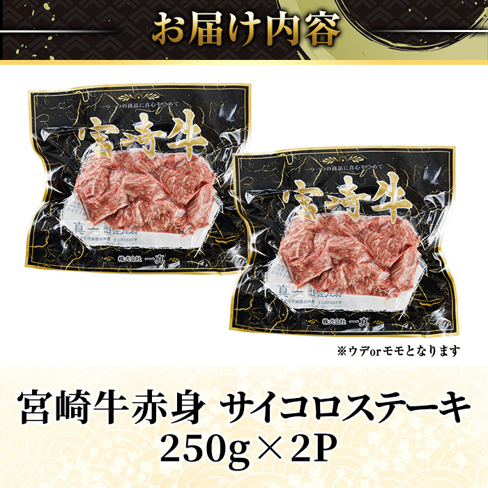 宮崎牛 赤身 サイコロステーキ(計500g・250g×2) お肉 牛肉 黒毛和牛 宮崎牛 ブランド和牛 冷凍 国産 サイコロ 赤身 ステーキ 宮崎県産 【YM-23】【YAMATO株式会社】