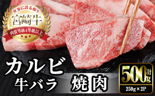 宮崎牛 カルビカット 焼肉 (計500g・250g×2) 焼肉 お肉 牛肉 黒毛和牛 宮崎牛 ブランド和牛 冷凍 国産 宮崎県産 カルビ バラ 【YM-32】【YAMATO株式会社】