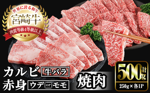 宮崎牛 赤身＆カルビカット 焼肉 (合計500g・250g×2) 焼肉 お肉 牛肉 黒毛和牛 宮崎牛 ブランド和牛 冷凍 国産 カルビ 赤身 宮崎県産 【YM-41】【YAMATO株式会社】