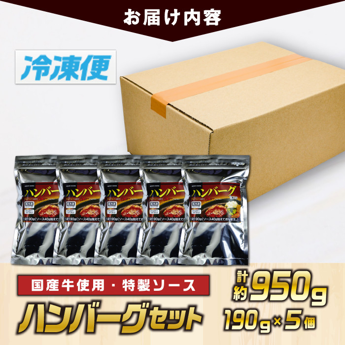 ハンバーグセット(計約950g・190g×5個)お肉 牛肉 ソース 冷凍 個包装 国産 おかず 惣菜 簡単調理【TG-1】【サンクスギビング】
