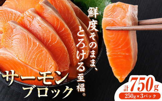 生食用 サーモン ブロック(計750g・250g×3P) 鮭 小分け 真空 パック 冷凍 刺身 シャケ サケ 魚 魚介 【AW-99】【丸正水産】