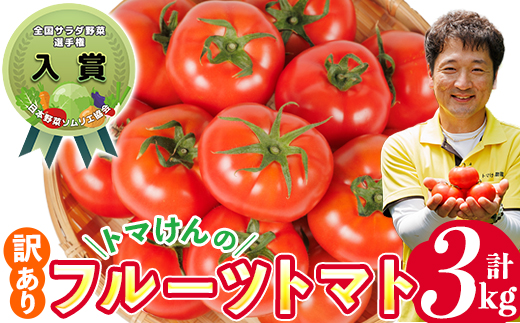 ＼全国サラダ野菜選手権 入賞 ／ 訳あり トマけんのフルーツトマト(計3kg) フルーツトマト 高糖度 トマト サラダ 野菜 旬野菜 冷蔵 門川町産 宮崎県 門川町 【TK-02】【トマけん農園】