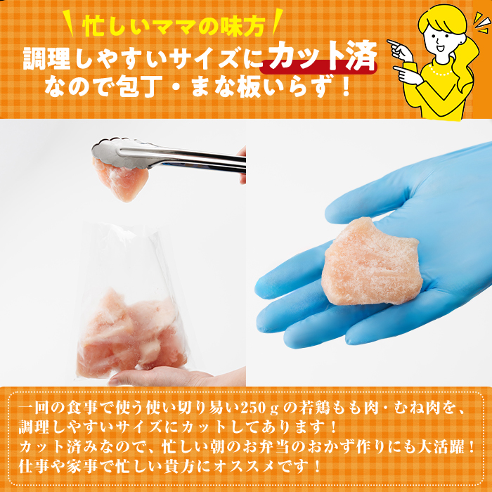 鶏肉 もも・むねセット 小分け 個別凍結(計4.5kg もも250g×9P むね250g×9P) とり肉 切身 カット済 IQFカット 国産 宮崎県産 冷凍 便利 【NK-17】【株式会社南九フーズ】