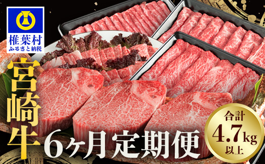 【定期便 6回】受賞歴多数!! ≪宮崎牛≫月に一度のお楽しみ定期便【総重量4.75Kg】【ステーキ・焼肉・すき焼き・しゃぶしゃぶ】送料無料 宮崎県 椎葉村 秘境 国産 宮崎県産 ブランド牛 牛肉 牛 和牛 肉 肩ロース ヒレ もも ロース うで ばら 牛丼 うまい 美味しい おすすめ おかず 多用途 ギフト 贈り物 プレゼント パーティー 誕生日 記念日 お土産 敬老 お中元 お歳暮【MT-51】